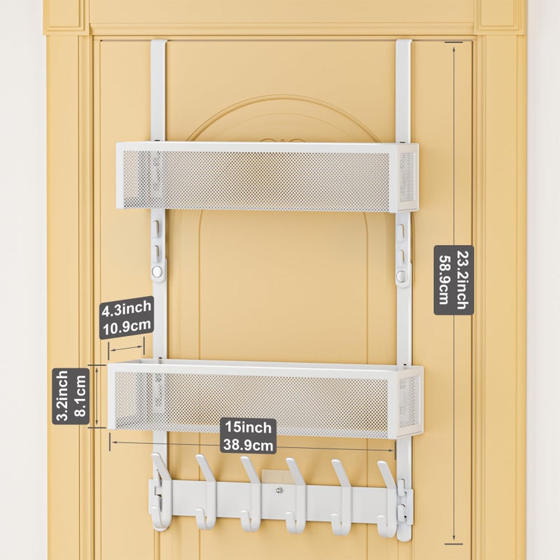 LUCYCAZ Adjustable Over The Door Hooks Organizer, Hanger Storage with 10 Coat Hooks & 2 Mesh Basket, Over The Door Towel Rack Organizer for Bathroom, Bedroom, Kitchen (White) - Image 4