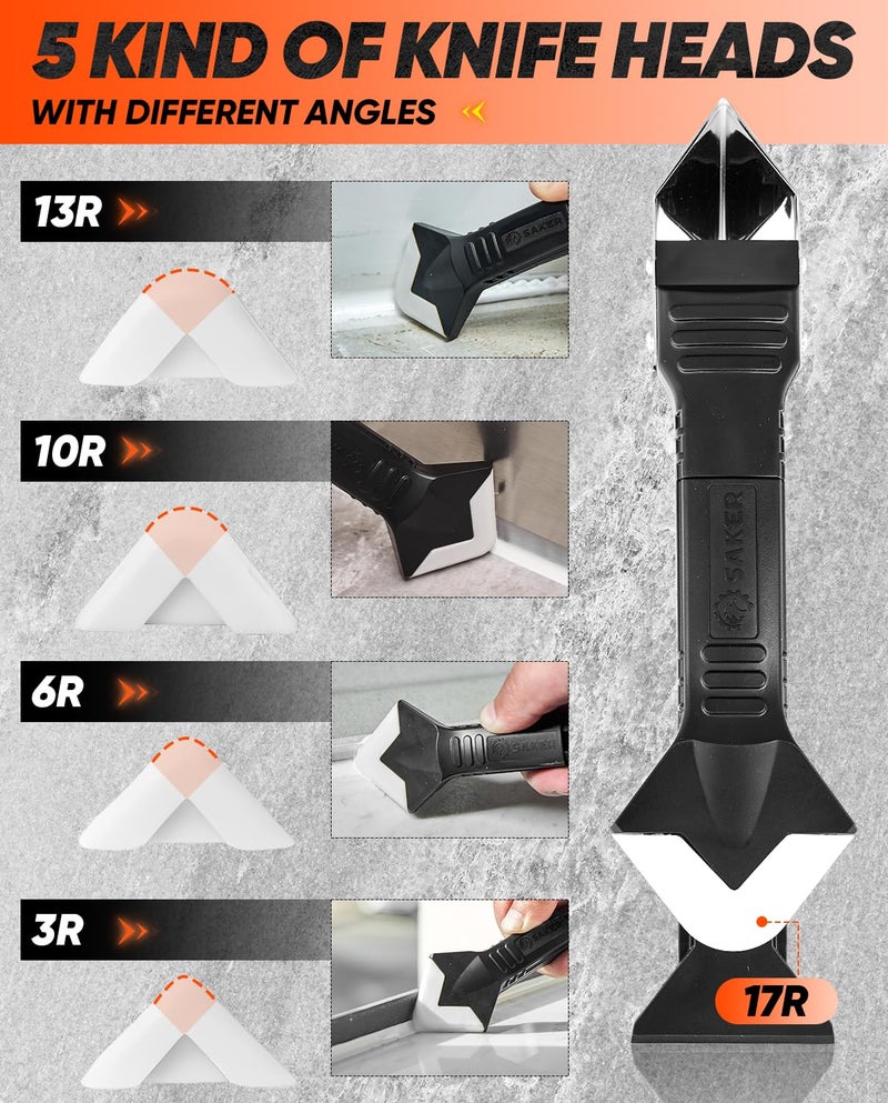 Saker Silicone Caulking Tools-3 in 1 Sealant Finishing Tool Grout Remove Scraper (Stainless Steelhead),Caulk Remover Glass Glue Angle Scraper for Bathroom,Kitchen,Floor,Window,Sink Joint,Frames Seal - Image 3