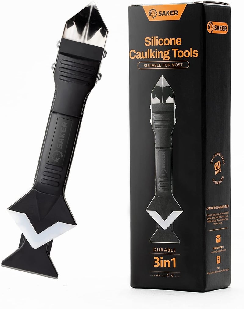 Saker Silicone Caulking Tools-3 in 1 Sealant Finishing Tool Grout Remove Scraper (Stainless Steelhead),Caulk Remover Glass Glue Angle Scraper for Bathroom,Kitchen,Floor,Window,Sink Joint,Frames Seal - Image 1
