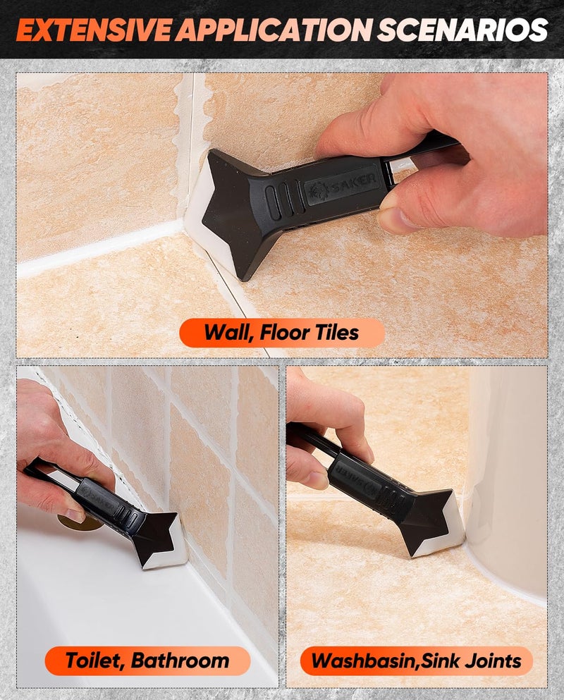 Saker Silicone Caulking Tools-3 in 1 Sealant Finishing Tool Grout Remove Scraper (Stainless Steelhead),Caulk Remover Glass Glue Angle Scraper for Bathroom,Kitchen,Floor,Window,Sink Joint,Frames Seal - Image 5