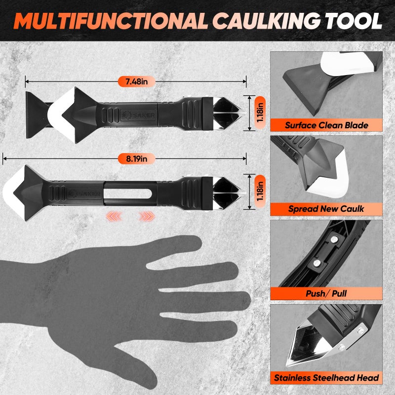 Saker Silicone Caulking Tools-3 in 1 Sealant Finishing Tool Grout Remove Scraper (Stainless Steelhead),Caulk Remover Glass Glue Angle Scraper for Bathroom,Kitchen,Floor,Window,Sink Joint,Frames Seal - Image 4