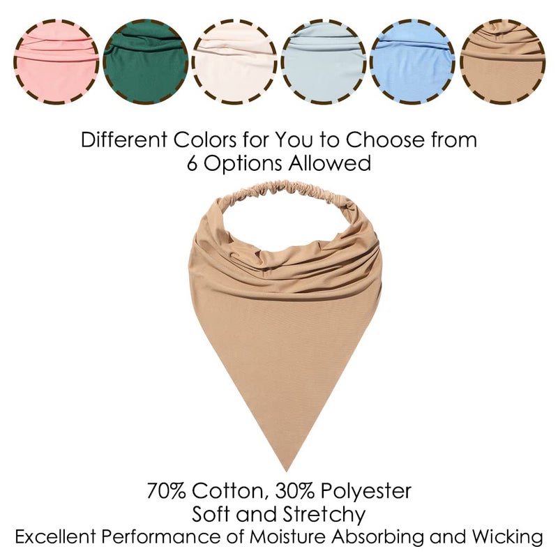 Vercret 6 Pack Hair Scarf Headband for Women - Elastic Hair Kerchief Large Boho Triangle Bandana Head Scarf with Clips Non Slip Solid Color Headbands Hair Scarves Hair Accessories for Teen Girls - Image 5