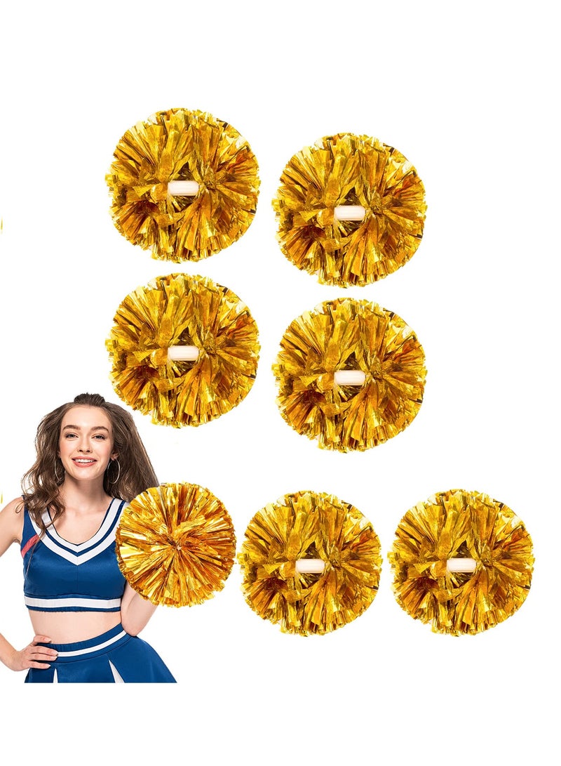 KASTWAVE 6Pcs Cheerleading Pom Poms Matte Metallic Foil Cheer Pompoms with Baton Handle, Kids Adults Team Spirit Cheering Stuff for Sports Games Carnival - Image 1