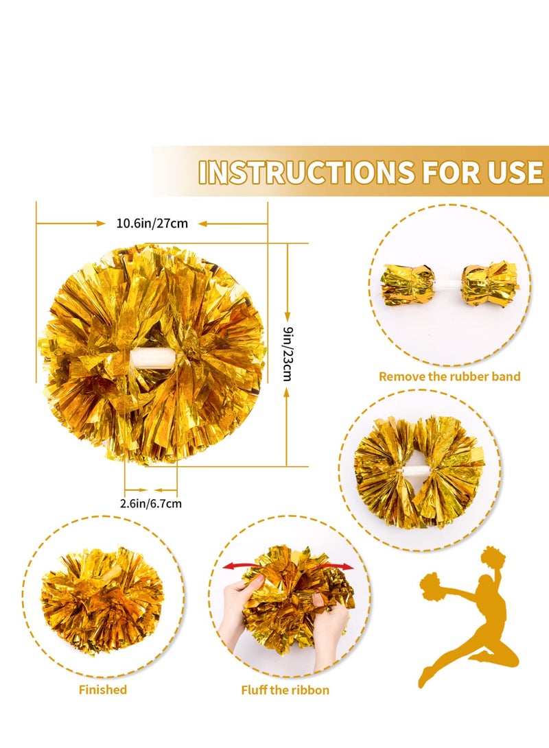 KASTWAVE 6Pcs Cheerleading Pom Poms Matte Metallic Foil Cheer Pompoms with Baton Handle, Kids Adults Team Spirit Cheering Stuff for Sports Games Carnival - Image 2