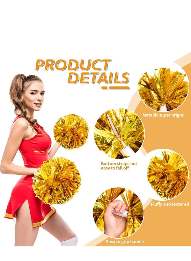 KASTWAVE 6Pcs Cheerleading Pom Poms Matte Metallic Foil Cheer Pompoms with Baton Handle, Kids Adults Team Spirit Cheering Stuff for Sports Games Carnival - Image 3