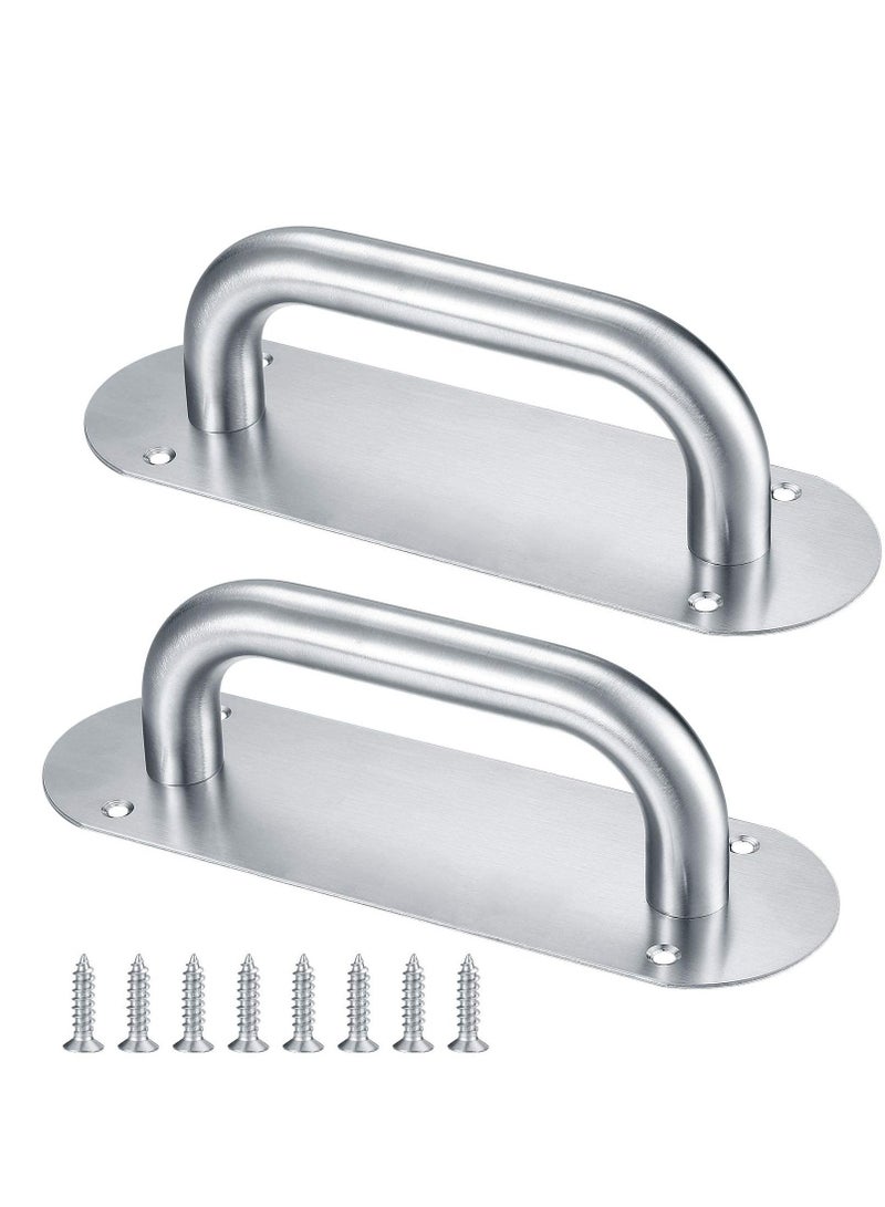 Y&D Door Handles, Pull Push Handles with Back Plate, Sliding Silver Handle Set for Gate Cabinet Cupboard Barn Shed Toilet Door, Heavy Duty Hardware(2 Pcs)  - Image 1