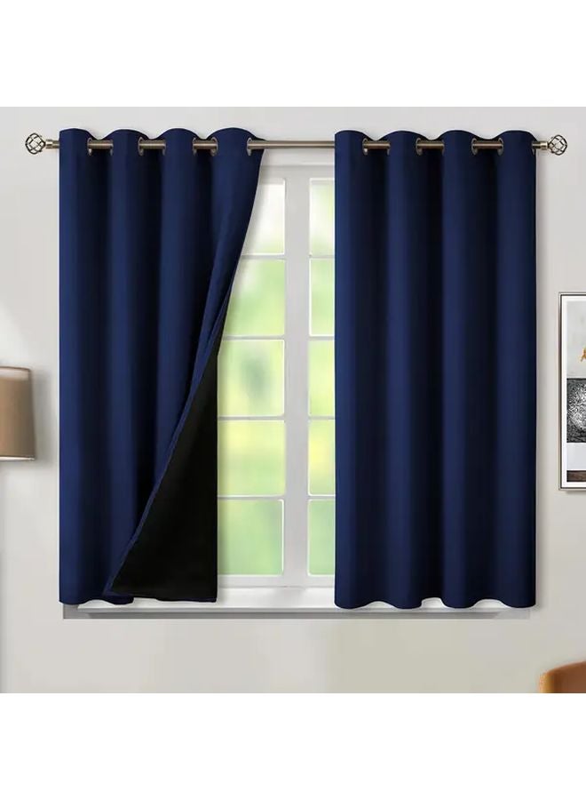 Navy Blue Full Blackout Curtain 52x54 Inch Blackout Window Treatment With Iron Rings - Image 1
