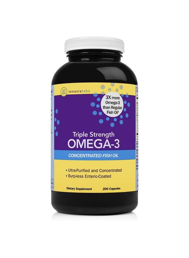 InnovixLabs زيت السمك أوميغا-3 بقوة ثلاثية، 900 ملغ أوميغا-3 لكل كبسولة، مغلف بطبقة داخلية خالية من التجشؤ، خالي من الجلوتين، يحتوي على EPA و DHA عاليين لصحة القلب والدماغ والمفاصل، معتمد من IFOS 5 نجوم، 200 كبسولة - Image 1