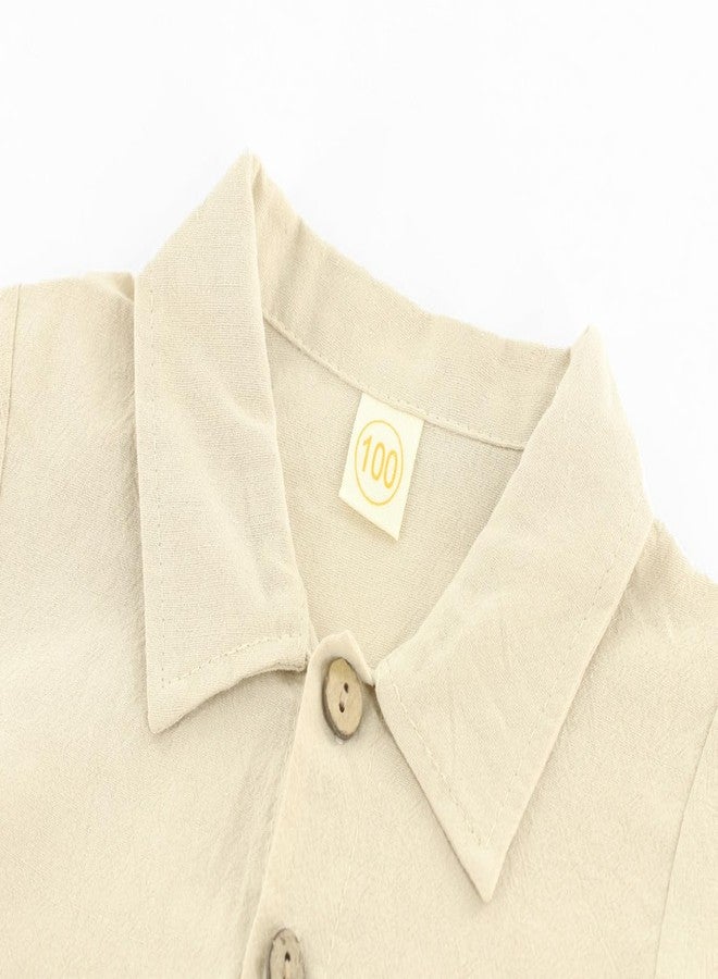 ACESTAR Toddler Baby Boys 2 Pieces Cotton Linen Set Long Sleeve Button Down Shirt Casual Pants Sets Spring Fall Outfits（Beige,80） - Image 2