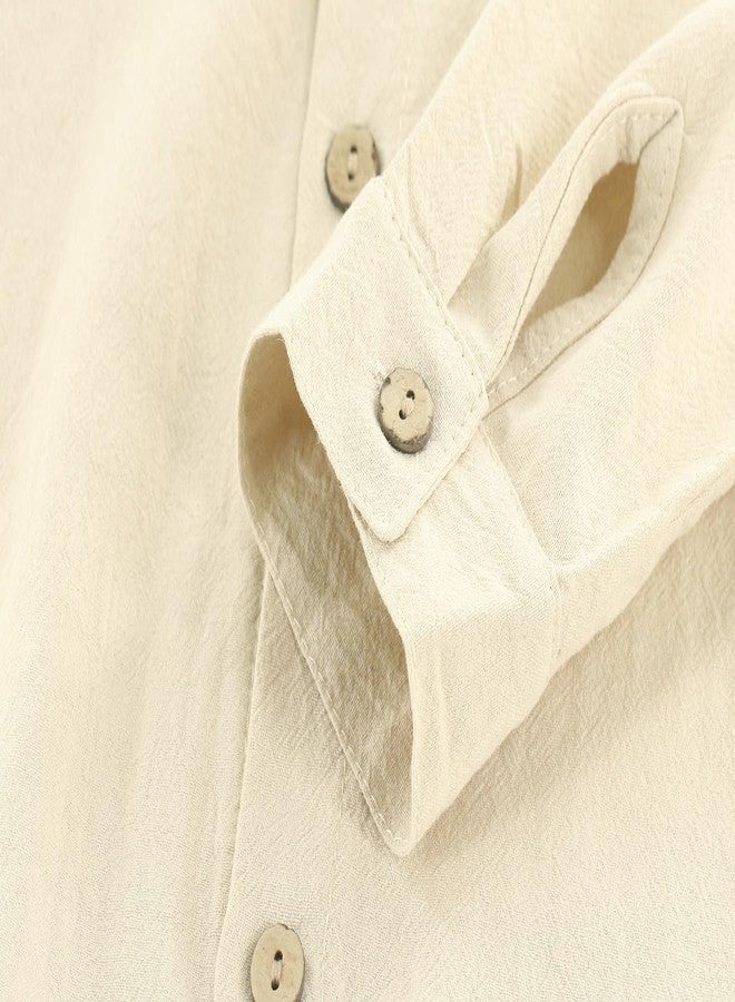 ACESTAR Toddler Baby Boys 2 Pieces Cotton Linen Set Long Sleeve Button Down Shirt Casual Pants Sets Spring Fall Outfits（Beige,80） - Image 4