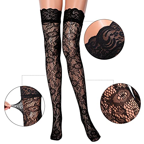 Geyoga Lace Costumes for Women 80s Cosplay Halloween Black Lace Gloves Headband Thigh-high Stocking Earrings Pendent Necklace Flannel Choker Accessories Set for 90s party - Image 4