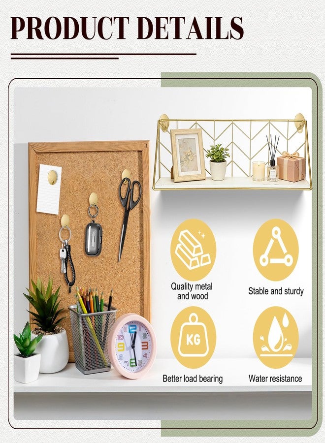 Maxdot Floating Shelves Wall Mounted Set of 4 with 24 Cubicle Hooks, Rustic Wood Storage Decor Hanging Shelves Fabric Panel Wall Hooks for Home, Living Room, Bedroom, Bathroom, Kitchen (Gold) - Image 3