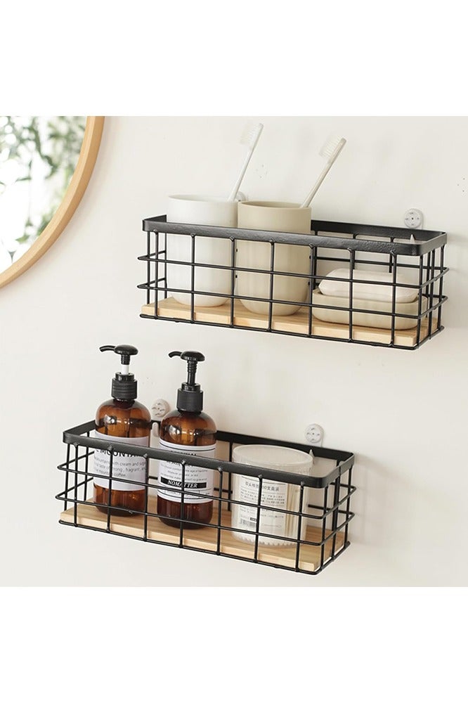 KOOKNA Wall Mounted Shelf, Hanging Wall Shelf with Wooden Base,Metal Organizer Rack,Decorative Wall Rack for Home Decor - Image 4
