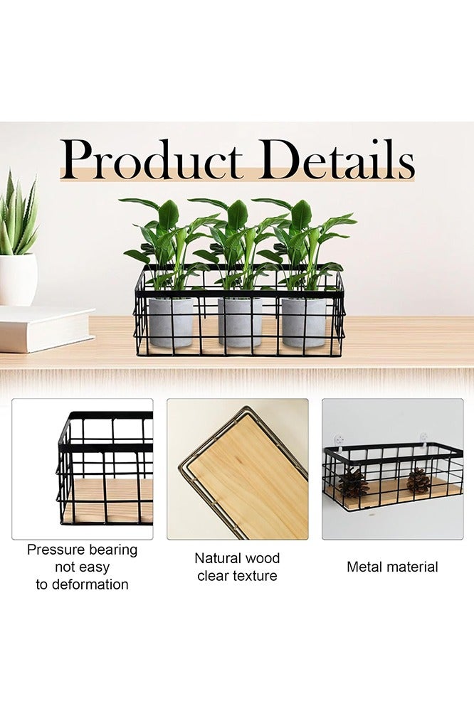 KOOKNA Wall Mounted Shelf, Hanging Wall Shelf with Wooden Base,Metal Organizer Rack,Decorative Wall Rack for Home Decor - Image 3