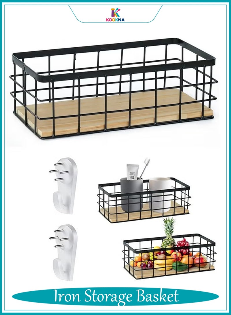 KOOKNA Wall Mounted Shelf, Hanging Wall Shelf with Wooden Base,Metal Organizer Rack,Decorative Wall Rack for Home Decor - Image 1