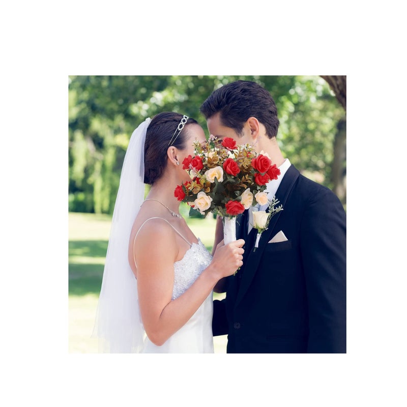 SOLARAE Artificial Flowers Rose, Artificial Flowers Outdoor UV Resistant Plants Faux Plastic Greenery Shrubs Indoor Outside Hanging Planter for Home Wedding Office Table Decoration Gift Red (3 Bundles) - Image 5