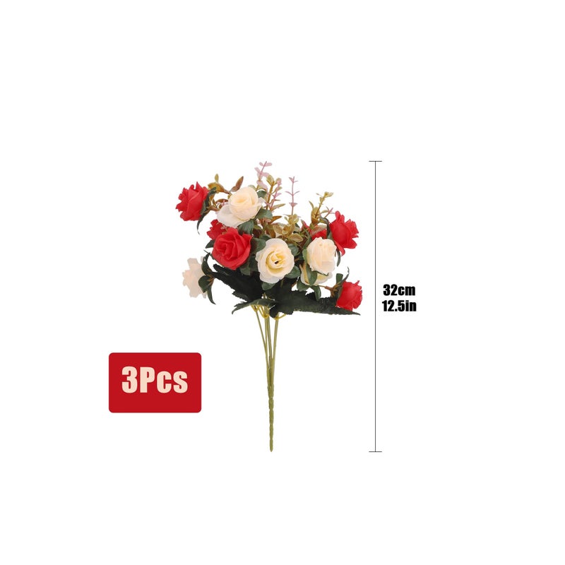 SOLARAE Artificial Flowers Rose, Artificial Flowers Outdoor UV Resistant Plants Faux Plastic Greenery Shrubs Indoor Outside Hanging Planter for Home Wedding Office Table Decoration Gift Red (3 Bundles) - Image 2