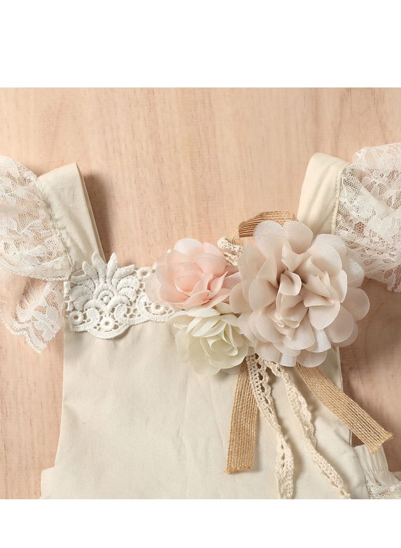 Excefore Baby Girl Lace Romper First Birthday Cake Smash Outfit, Toddler One-Piece Bodysuit with Flower Headband, Ruffle Boho Princess Tulle Dress, Half 1st 2nd Birthday Photoshoot Clothes, 0-24 Months (70CM)  - Image 4