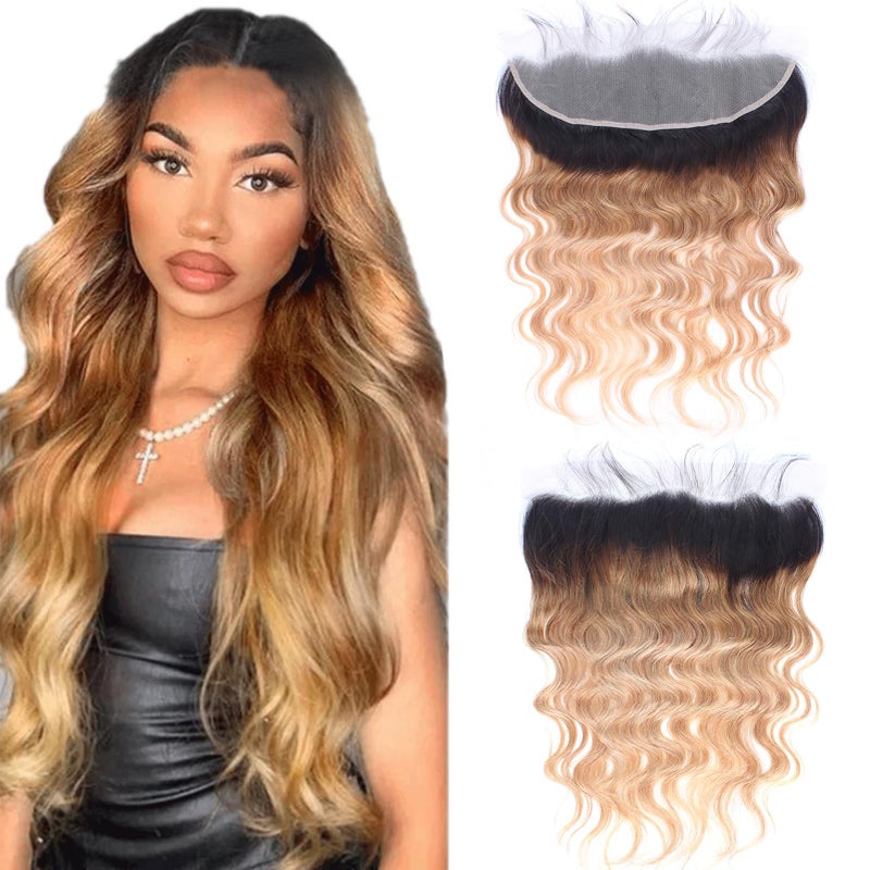 Ombre Brazilian Body Wave Lace Frontal 13x4 Ear to Ear Closure 100 Unprocessed Virgin Remy Human Hair Swiss Lace With Bleached Knots Pre Plucked Baby Hair 16 Inch