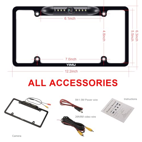 YIMU Backup Camera Vehicle Reversing for Car/SUV/Pickup/Truck/Van/RV/Trailer Single Power Rear View System Driving/Reversing Use IP69 Waterproof Night Vision License Plate Frame Backup Camera - Image 5