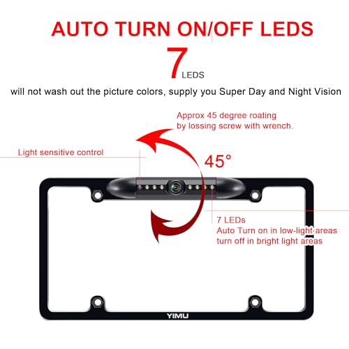 YIMU Backup Camera Vehicle Reversing for Car/SUV/Pickup/Truck/Van/RV/Trailer Single Power Rear View System Driving/Reversing Use IP69 Waterproof Night Vision License Plate Frame Backup Camera - Image 3