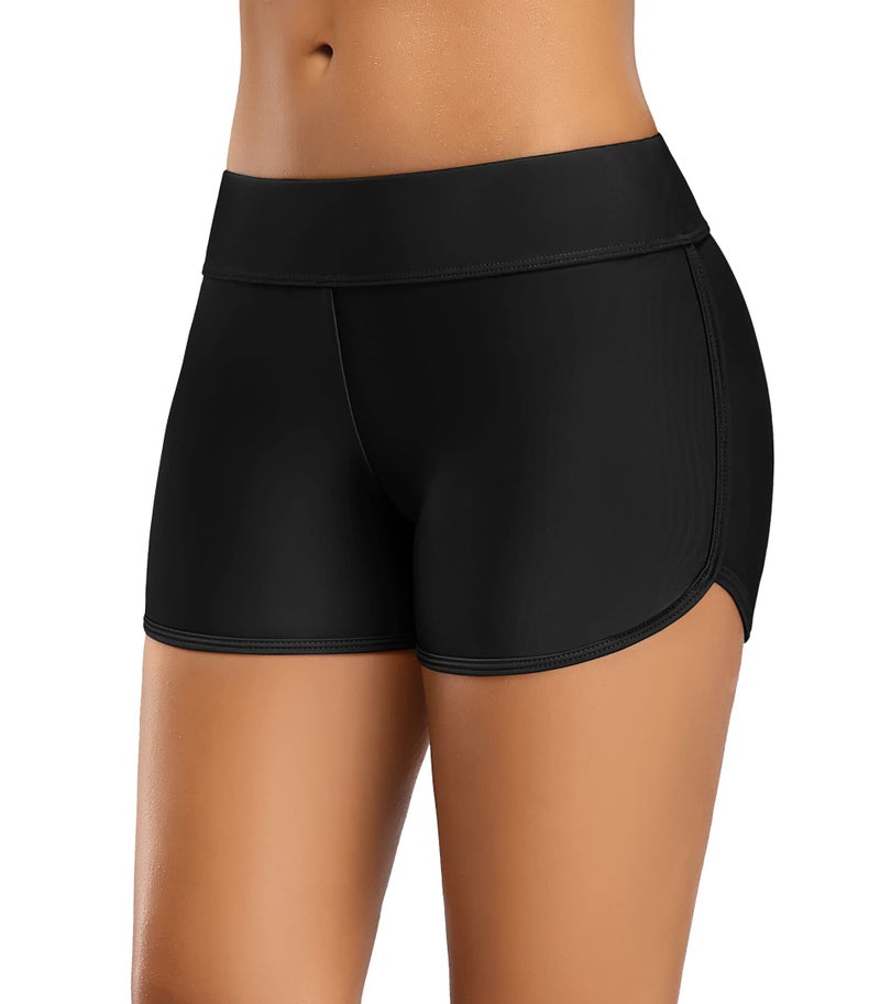 ALove Ladies Swimsuit Shorts Waistband Swim Shorts Bottom Boardshorts Black 14 - Image 1
