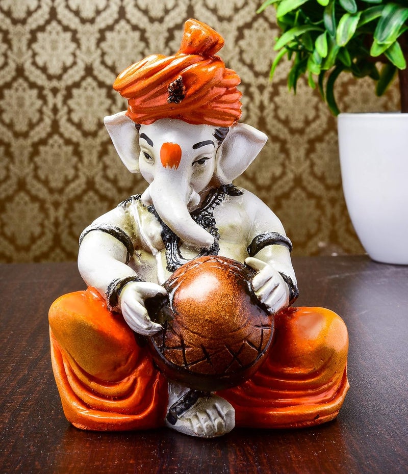 Aadaa Musical Ganesha Polyresin Figurine 8x13x8 in Multicolor - Image 2