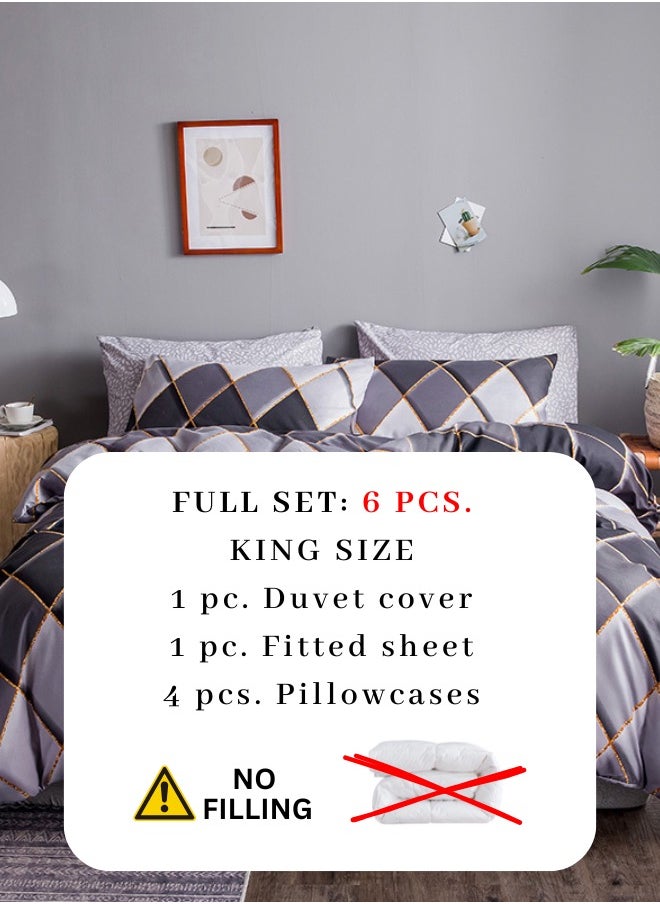 LUNA Home - King Size 6 Piece Diamond Pattern Duvet Cover Set Black And Gray Bedding Set. - Image 1