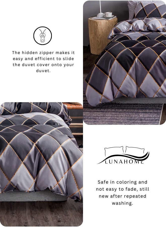 LUNA Home - King Size 6 Piece Diamond Pattern Duvet Cover Set Black And Gray Bedding Set. - Image 1