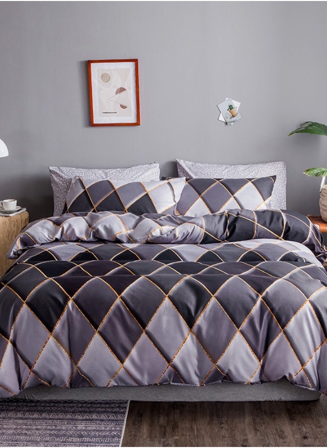 LUNA Home - King Size 6 Piece Diamond Pattern Duvet Cover Set Black And Gray Bedding Set. - Image 1