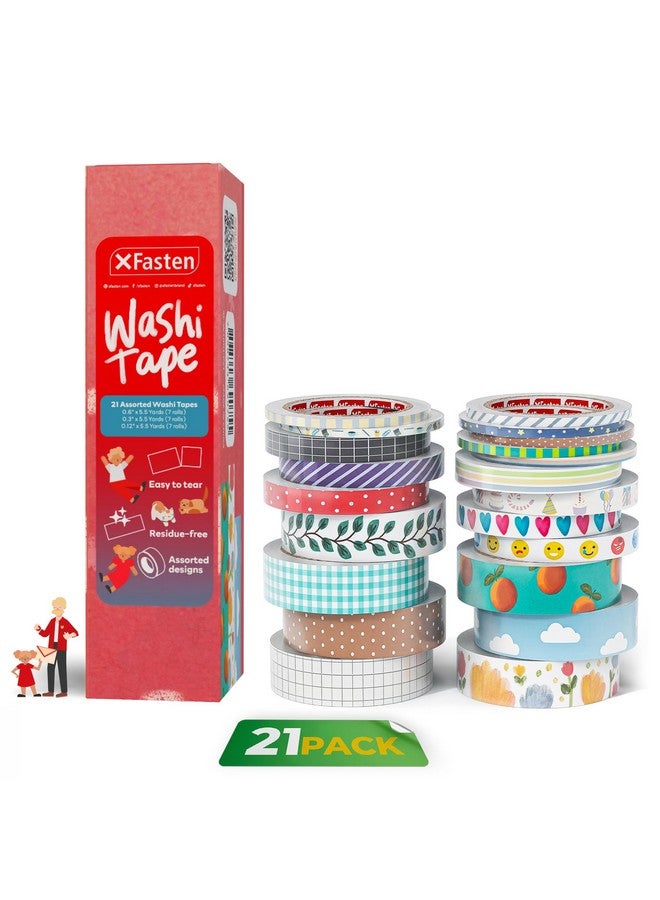 XFasten Colorful Washi Tape Set Of 21 Scrapbook Washi Tape Bulk Non-Fading Washi Tapes, Decorative Tape For Whiteboard, Wide Washi Tape Pack, Thick Washi Tape For Journaling, Washy Tape - Image 1
