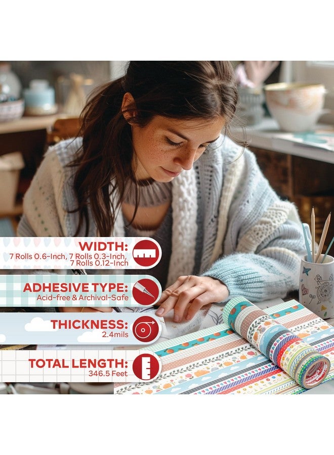 XFasten Colorful Washi Tape Set Of 21 Scrapbook Washi Tape Bulk Non-Fading Washi Tapes, Decorative Tape For Whiteboard, Wide Washi Tape Pack, Thick Washi Tape For Journaling, Washy Tape - Image 2