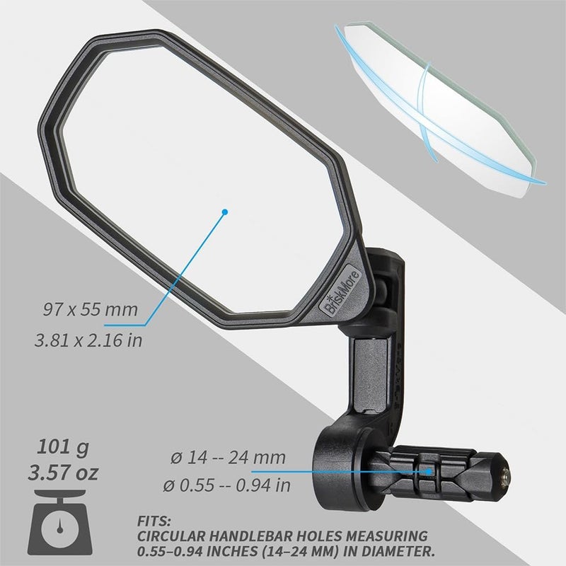BriskMore Bar End Bike Mirrors, High–Definition Convex Glass Lens for Scooter Electric Bicycle, Scratch Resistant, Ebike Safe Rearview Mirror for Left Side Olny BT-022L Gulf approved global quality - Image 3
