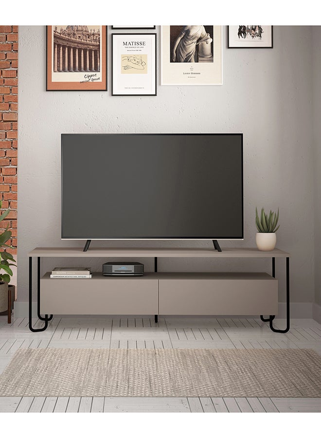 Mourah Home Cornea Tv Cabinet 2Door Storage Up To 60'' Inch Tvs | Modern Tv Stand With Sturdy Metal Legs For Home Office And Hotels | Storage Cabinet| 150X42X45 Cm (Light Mocha) - Image 2