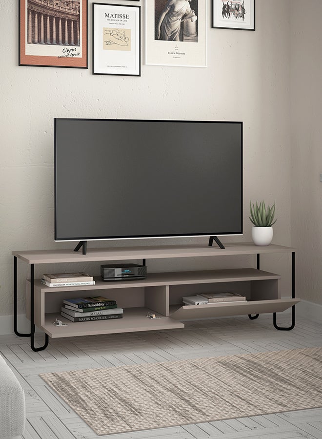 Mourah Home Cornea Tv Cabinet 2Door Storage Up To 60'' Inch Tvs | Modern Tv Stand With Sturdy Metal Legs For Home Office And Hotels | Storage Cabinet| 150X42X45 Cm (Light Mocha) - Image 1