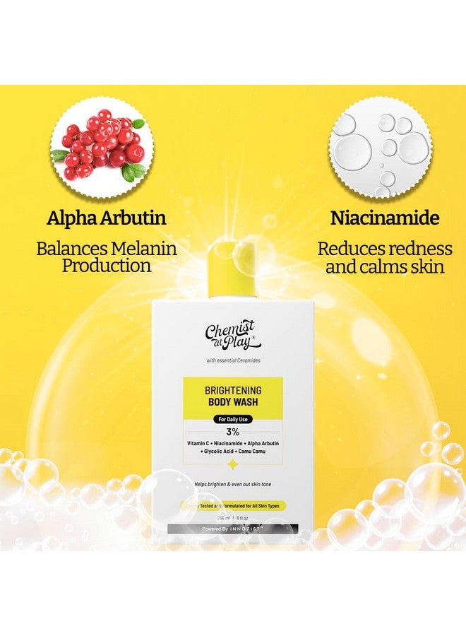 كيميست_أت_بلاي غسول الجسم المشرق | غسول الجسم بفيتامين سي للبشرة المتوهجة | يساعد على تقليل تلاشي البقع الداكنة، ويوحد لون البشرة | ألفا أربوتين | 30X فيتامين سي مع كامو كامو | للنساء والرجال | 236 مل - Image 5