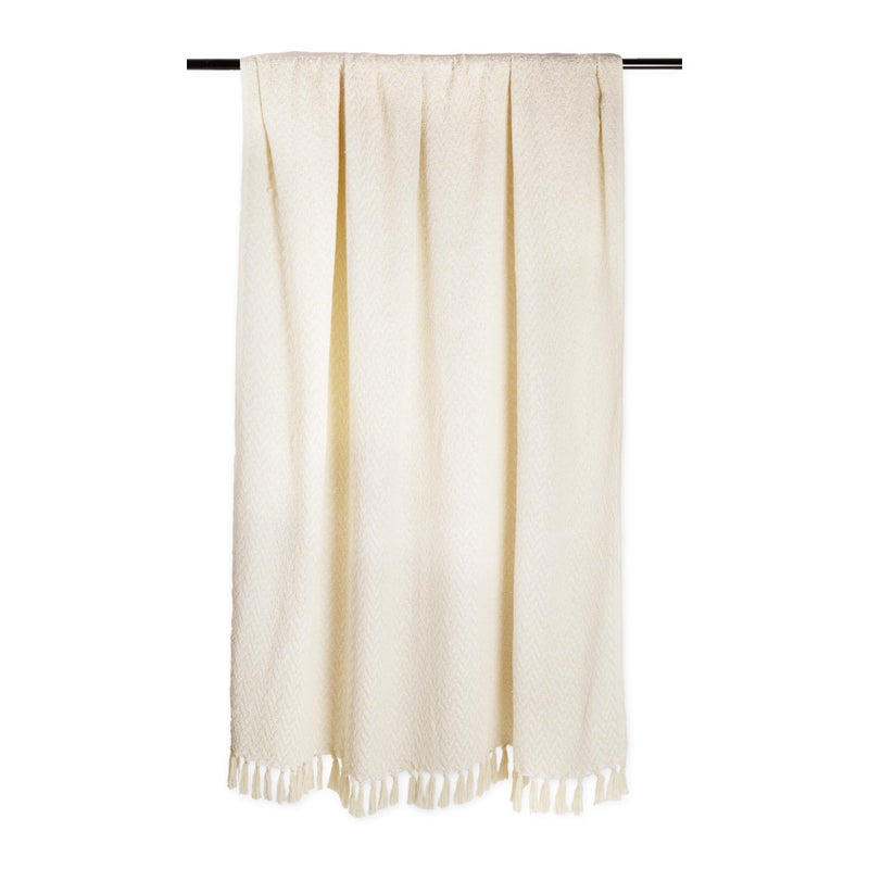 DII Modern Zig Zag Throw Blanket Woven Cotton, Hand-Knotted 2.5" Fringe, 50x60, Natural - Image 2