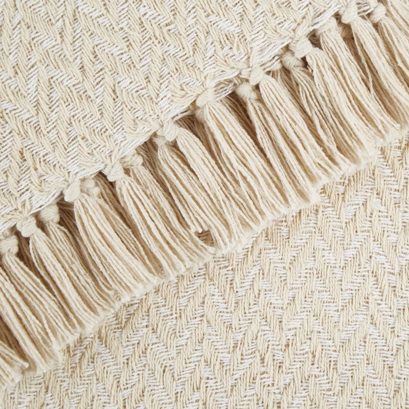 DII Modern Zig Zag Throw Blanket Woven Cotton, Hand-Knotted 2.5" Fringe, 50x60, Natural - Image 3