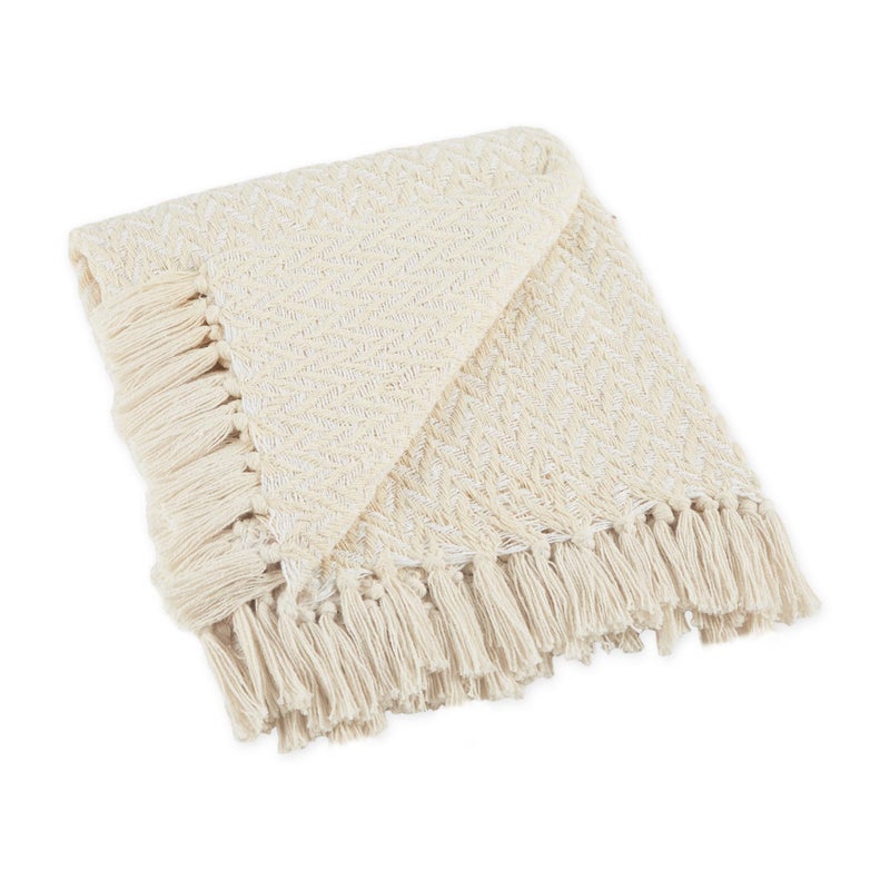 DII Modern Zig Zag Throw Blanket Woven Cotton, Hand-Knotted 2.5" Fringe, 50x60, Natural - Image 1