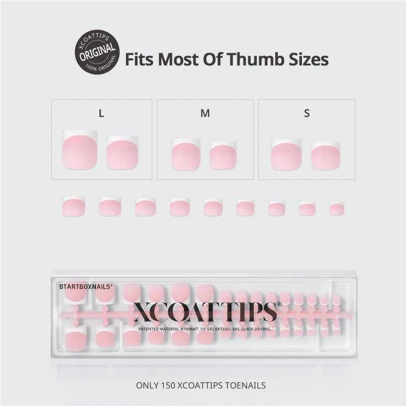 BTArtboxnails XCOATTIPS Toe Nail Tips - Lamp-Curable Sharp Square Pink Press On Toenails for Women, 150 Soak Off French Tip Toe Nail Extensions in 15 Sizes, Builder Gel & Top Coat Required - Image 3