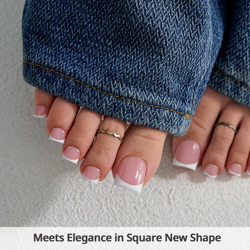 BTArtboxnails XCOATTIPS Toe Nail Tips - Lamp-Curable Sharp Square Pink Press On Toenails for Women, 150 Soak Off French Tip Toe Nail Extensions in 15 Sizes, Builder Gel & Top Coat Required - Image 4