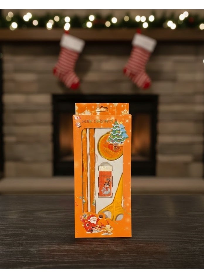 Christmas Kids’ Stationery Set – 5 Pieces – Orange - Image 3