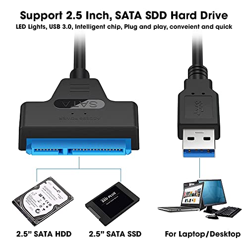 Sounce USB 3.0 SATA III Hard Drive Adapter Cable, SATA to USB Adapter Cable for 2.5 inch (6.35 cm) SSD & HDD, Support UASP, 9 inch(22 cm), Black - Image 3