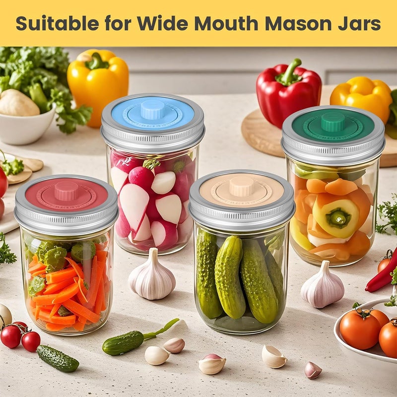 Mfacoy Airlock Fermentation Lids for Wide Mouth Mason Jars, Pickle Pipes, Fermenter Caps, Fermentation Kit for Sauerkraut & Pickle Kit, One Way Waterless Airlock Valve - BPA-Free (Jar Not Included) - Image 2