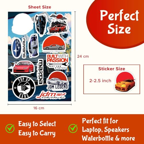 CodersParadise 55-Piece JDM Car Sticker Pack | Waterproof, Residue-Free Japanese Racing Car Stickers for Laptop, Journal, Bike Helmet, Guitar, Mobile Case - Image 4