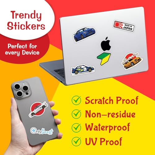 CodersParadise 55-Piece JDM Car Sticker Pack | Waterproof, Residue-Free Japanese Racing Car Stickers for Laptop, Journal, Bike Helmet, Guitar, Mobile Case - Image 3