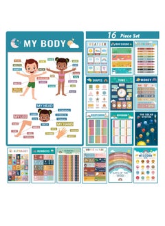 SYOSI Educational Posters, 16 Boho Kids Toddlers Teacher Posters, Preschool Home School Essentials, for Classroom Posters Elementary, Learning Posters for Toddlers Preschool Classroom Supplies  - Image 1