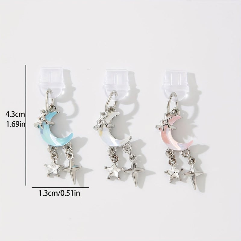 Blue Moon Starry Stars Alloy Anti Dust Plug Pendant Girly iPhone Type C - Image 2
