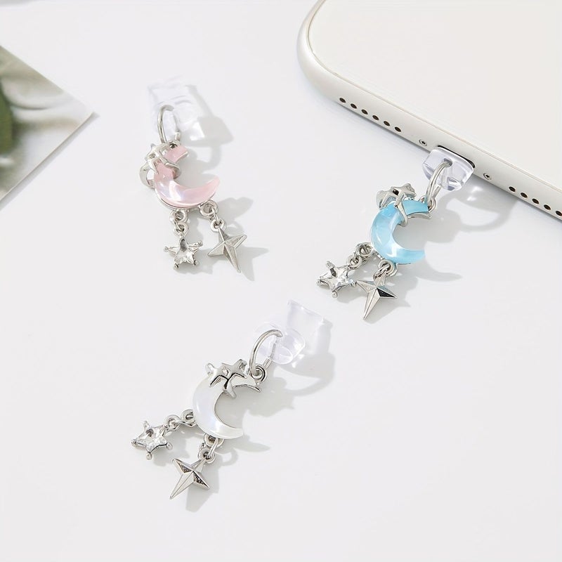 Blue Moon Starry Stars Alloy Anti Dust Plug Pendant Girly iPhone Type C - Image 3