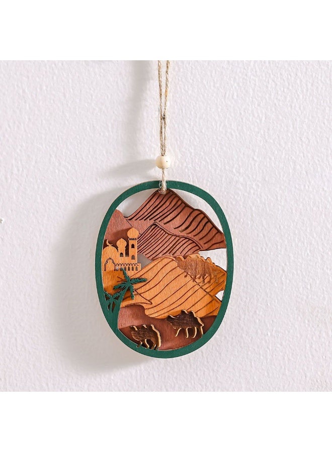 Danube Home Afreen Wood Desert Oasis Hanging Decor - 9.3X0.7X12Cm Natural Brown Figurine Festive Collection Elegant Layered Wood Ornament For Home & Office Decor Decorative Home Accessories - Image 1